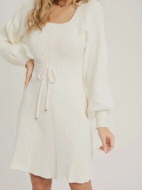 Blu ivy cable knit white sweater dress